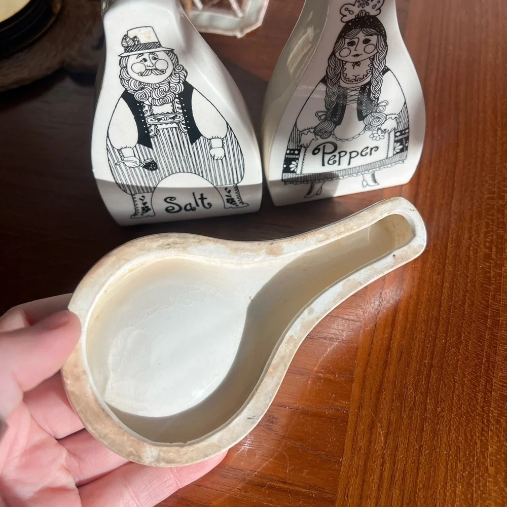 Vintage Figgjo Flint Norway Salt & Pepper Shakers + Spoon Rest Turi Scandinavian